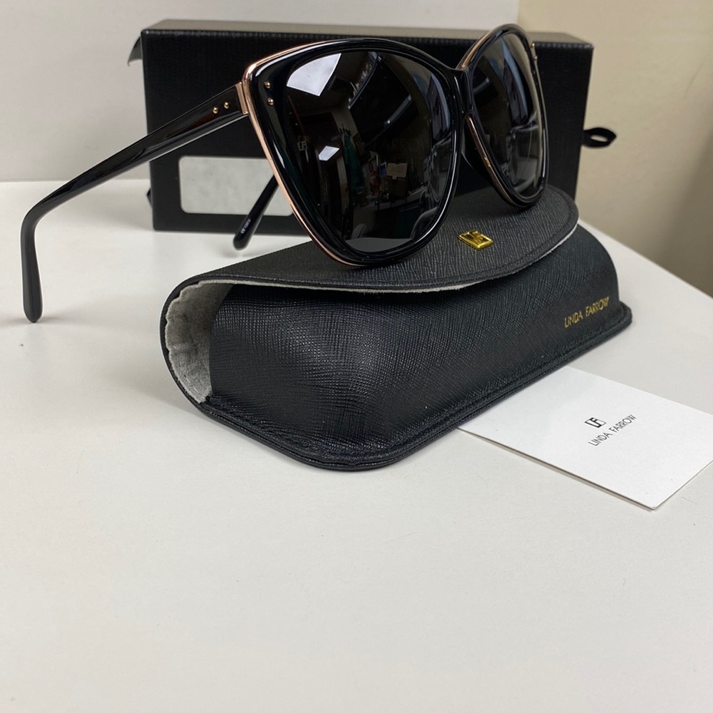 Linda Farrow Limited Edition Rose Gold Plated Black Shiny Oversized Sunglasses